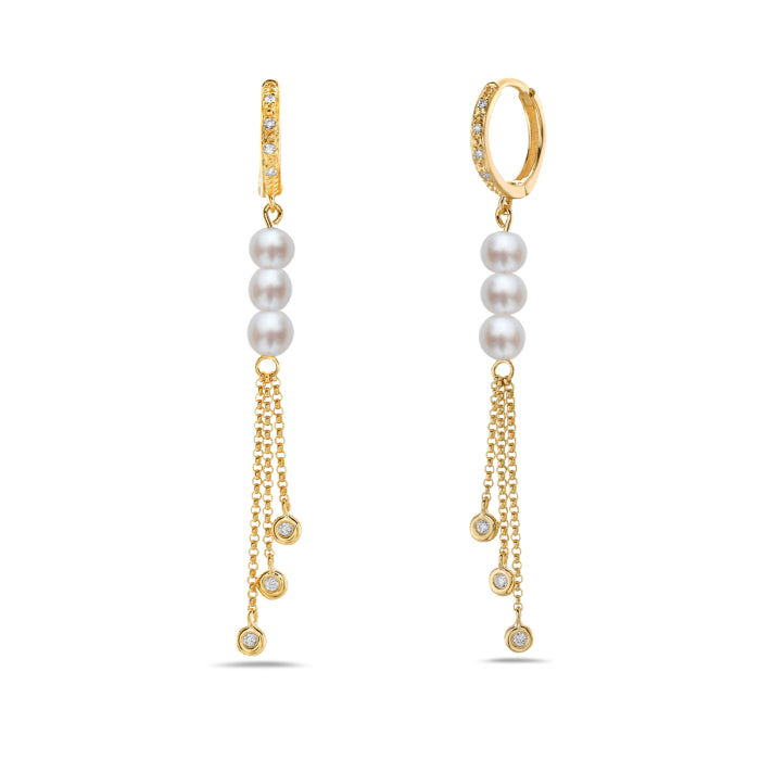 Diamond & Pearl Chain Dangle Huggies