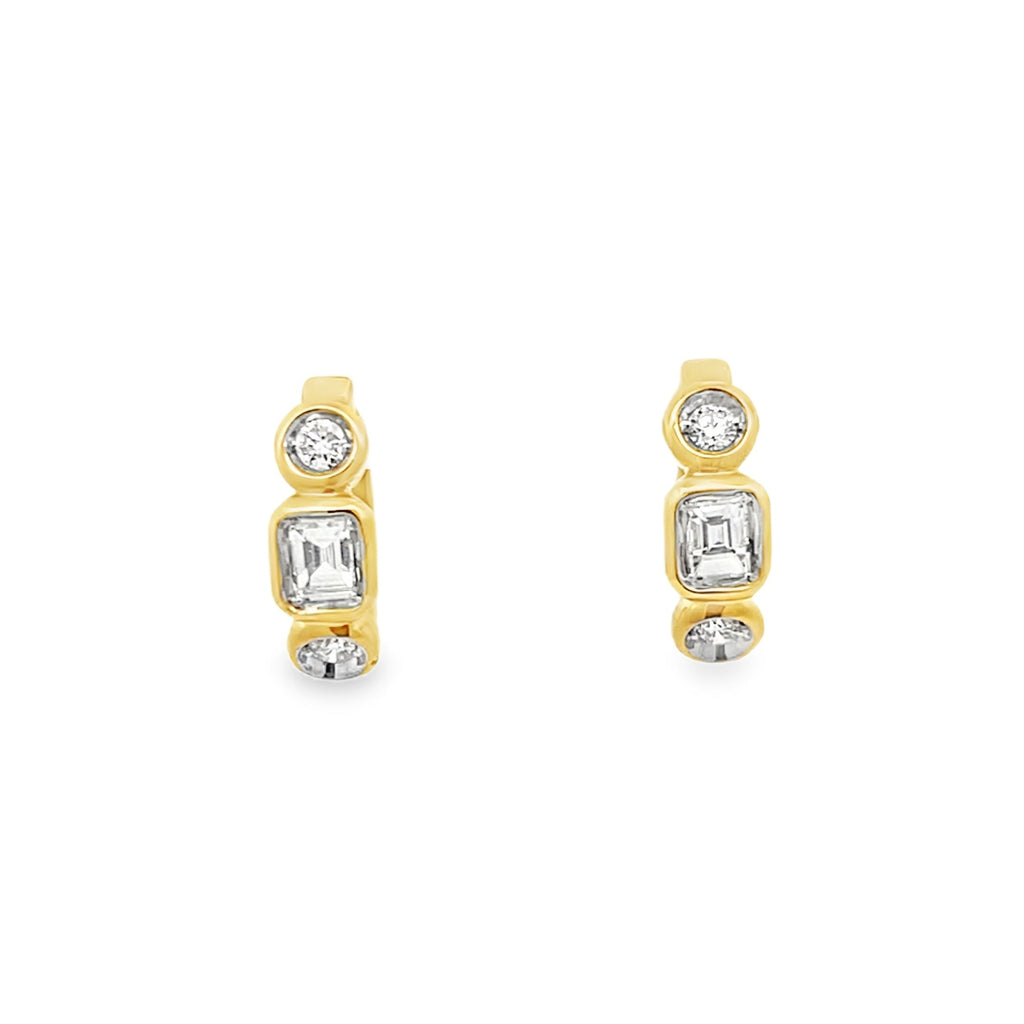 Round & Emerald Bezel Huggies