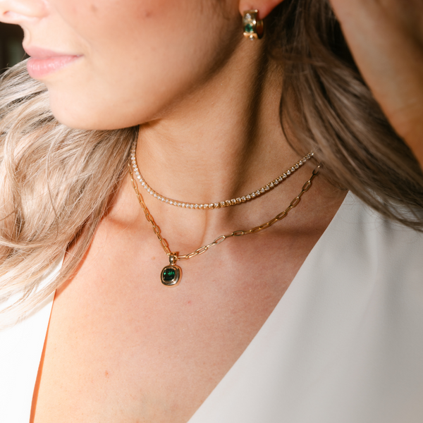 Lab-Grown Emerald Cushion Cut Necklace