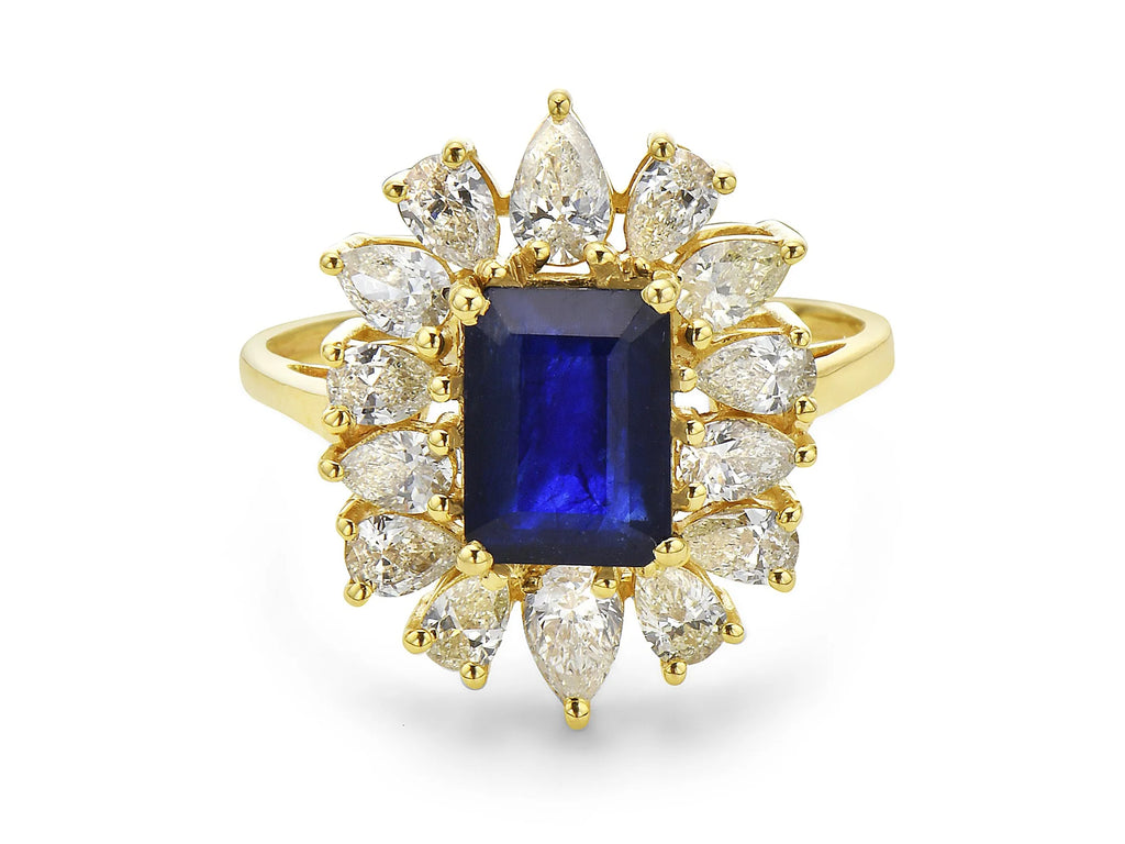 Blue Sapphire & Pear Shaped Diamond Cocktail Ring