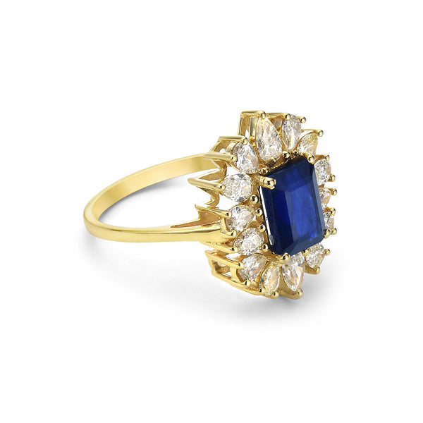 Blue Sapphire & Pear Shaped Diamond Cocktail Ring