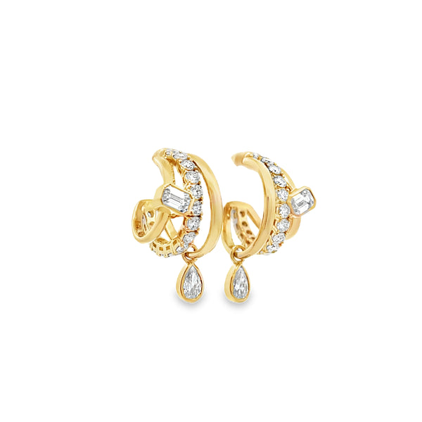 Lab-Grown Bezel Pear Dangle Triple Hoops