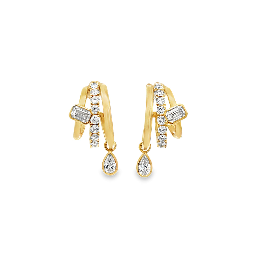 Lab-Grown Bezel Pear Dangle Triple Hoops