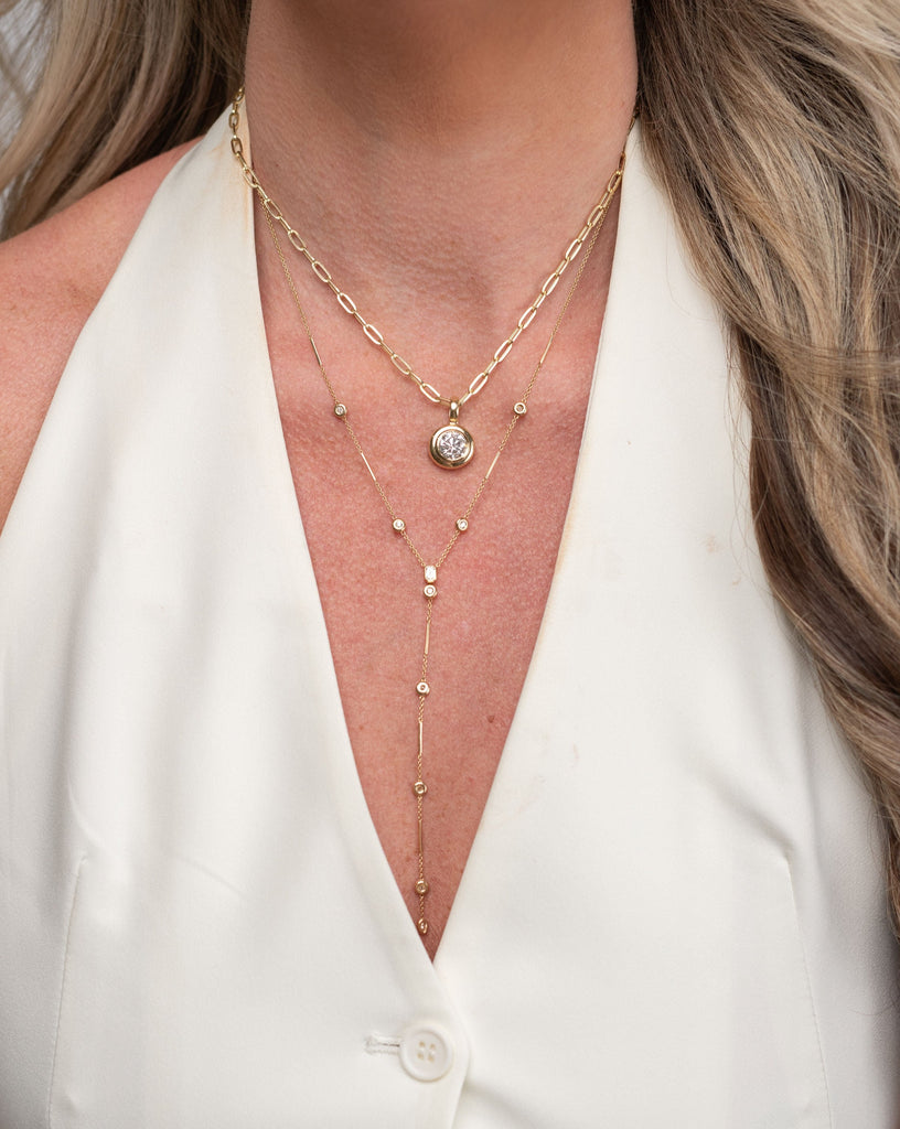 Lab-Grown Button Bezel Chain Necklace