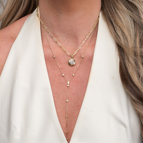 Lab-Grown Button Bezel Chain Necklace