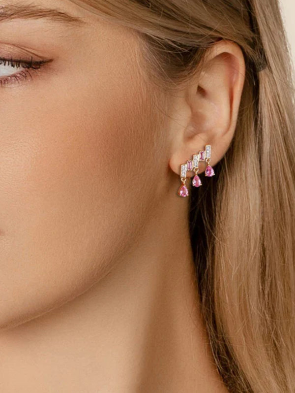 Pink Sapphire & Diamond Chandelier Studs