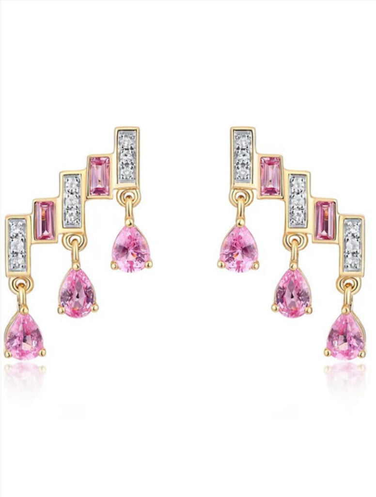 Pink Sapphire & Diamond Chandelier Studs