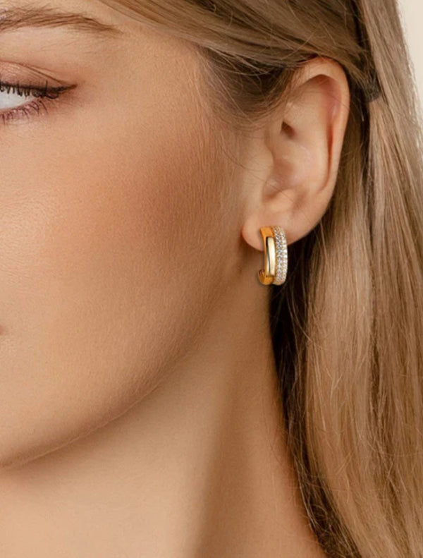 Open Double Hoop Pave Diamond Earrings