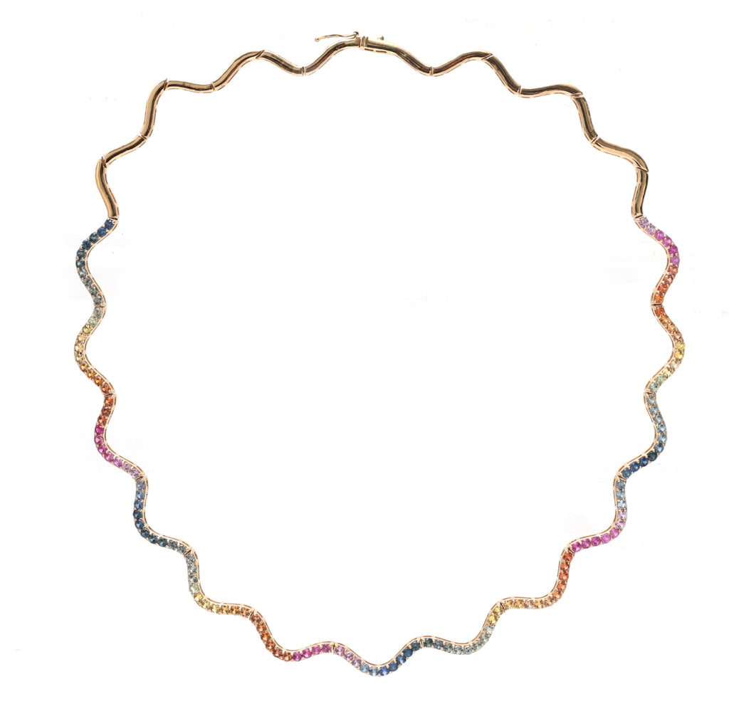 Rainbow Sapphire Wavy Choker Necklace