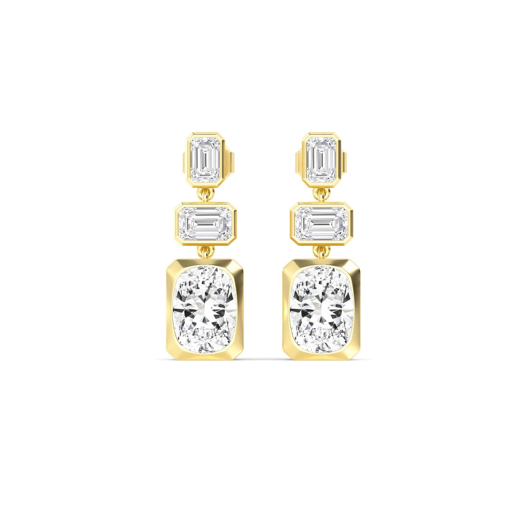 Lab-Grown Bezel Emerald & Cushion Dangle Earrings