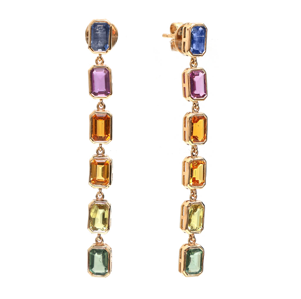 Bezel Rainbow Sapphire Dangle Earrings