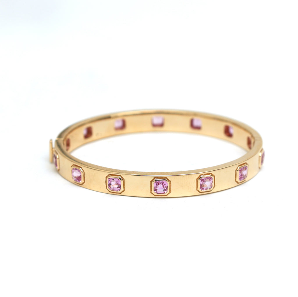 Pink Sapphire Asscher Bezel Bangle