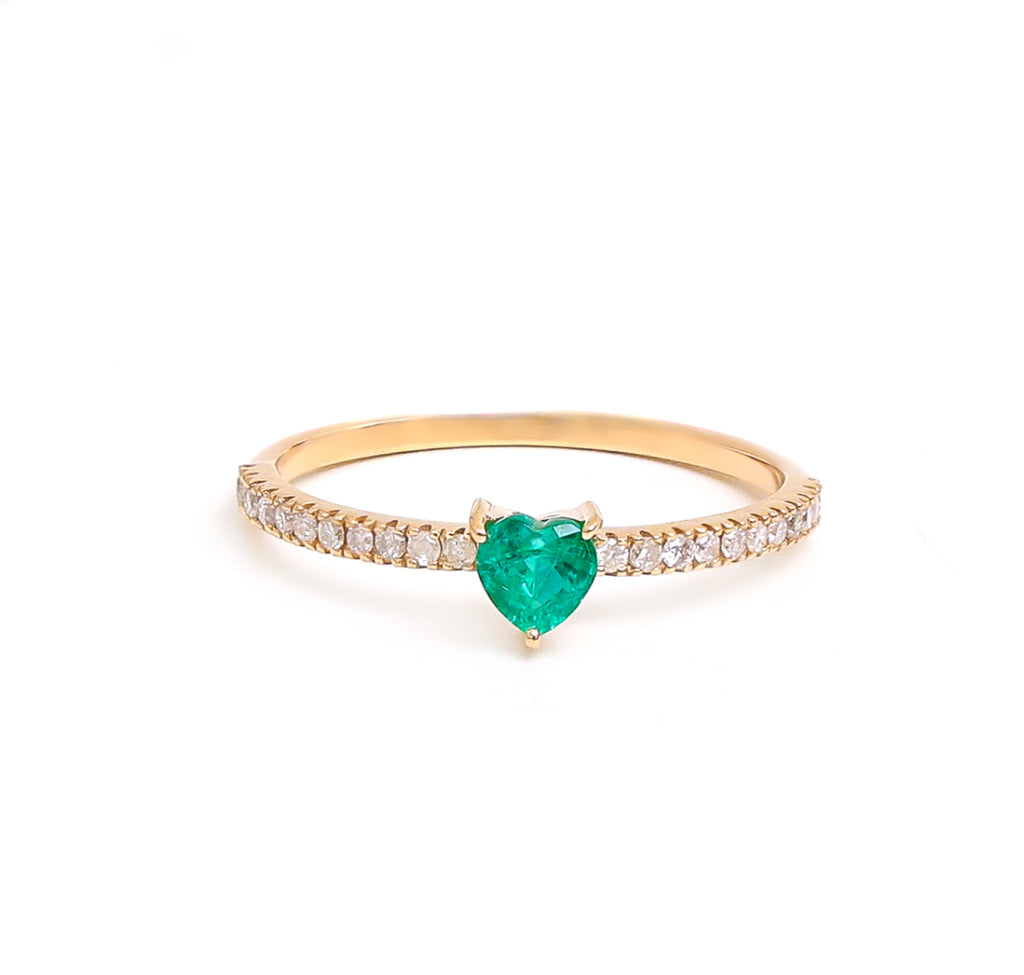 Diamond & Emerald Heart Pinky Ring