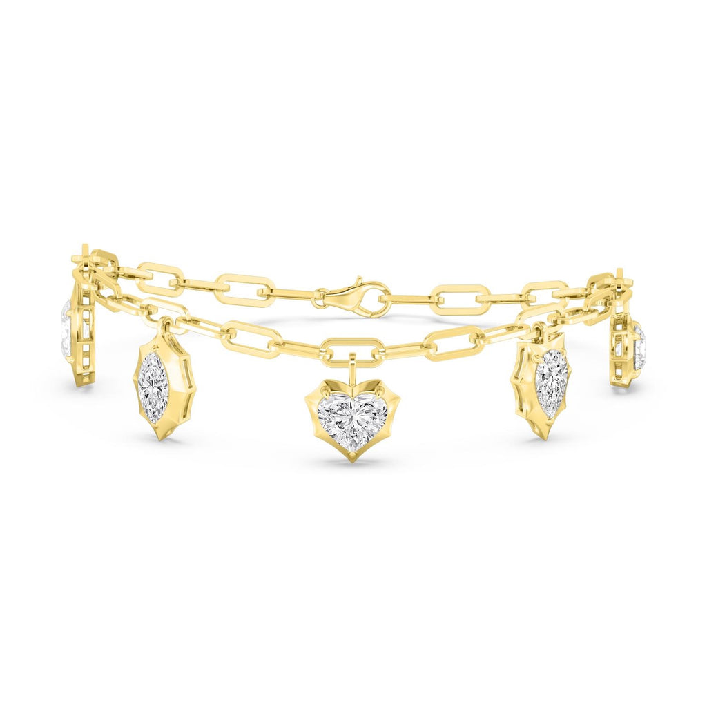 Lab-Grown Starburst Bezel Multi-Shape Paperclip Charm Bracelet