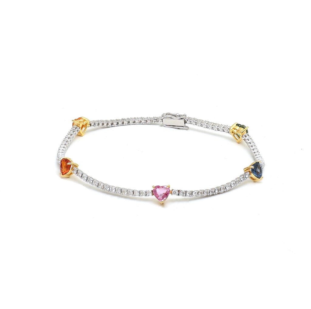 Rainbow Sapphire Heart Tennis Bracelet