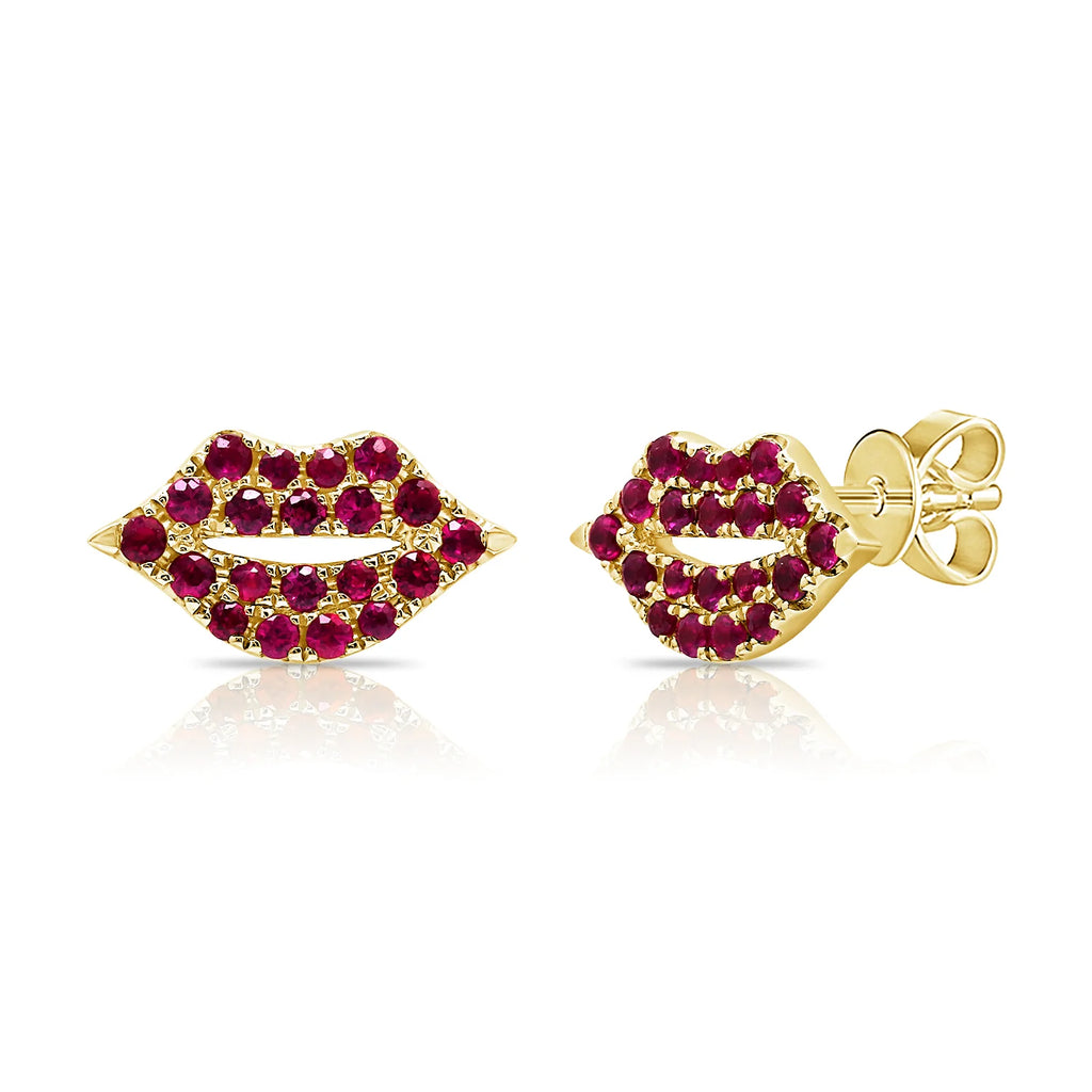 Gold & Ruby Lip Stud Earrings