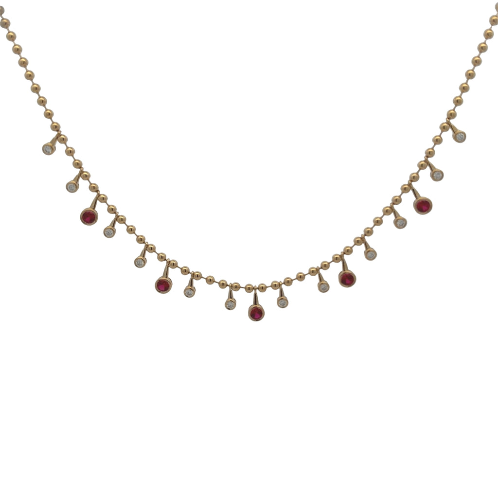 Lab-Grown Bezel Ruby & Diamond Bead Chain Dangle Necklace