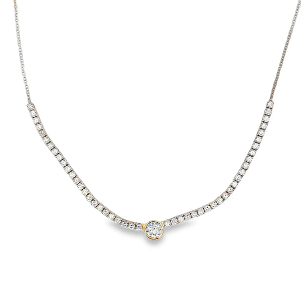 Lab-Grown Bezel Round Diamond Center Half Tennis Necklace