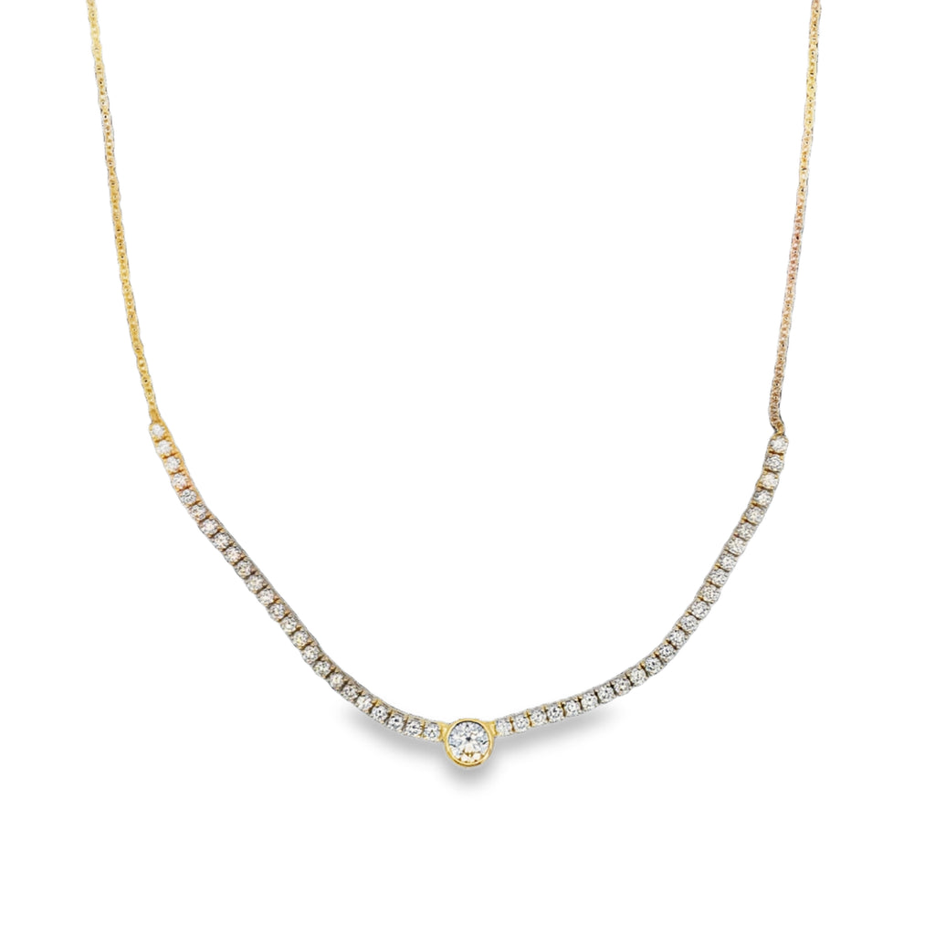 Lab-Grown Bezel Round Diamond Center Half Tennis Necklace