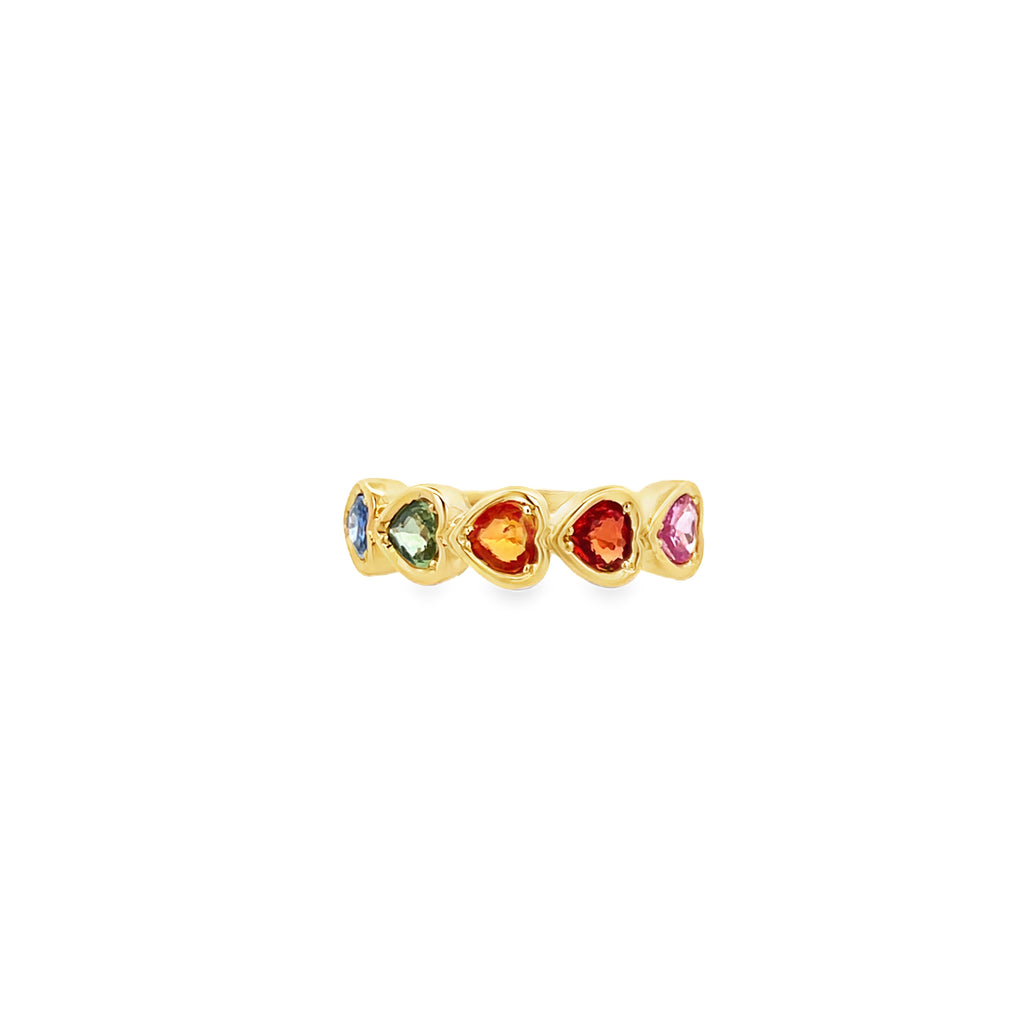 Bezel E/W Heart Rainbow Sapphire Ring
