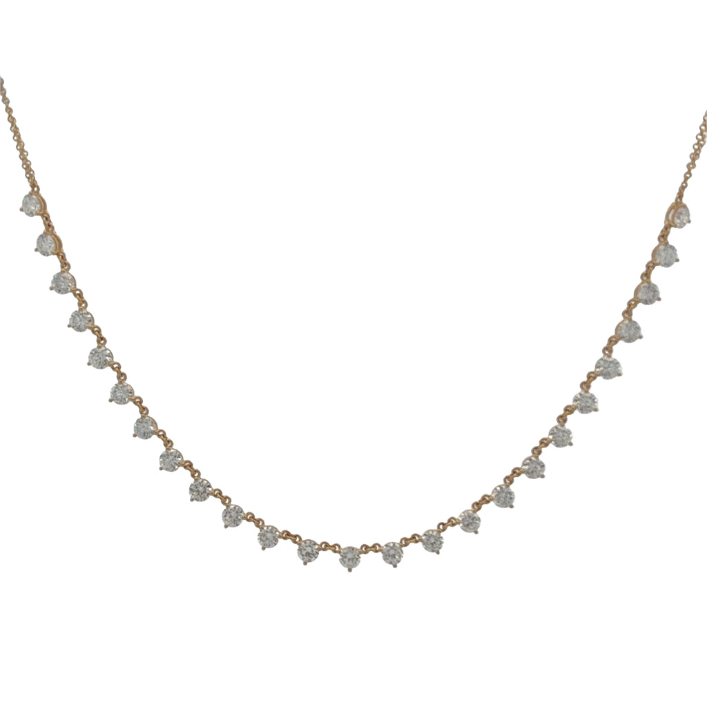 Lab-Grown Three-Prong Round Diamond Double Chain Necklace