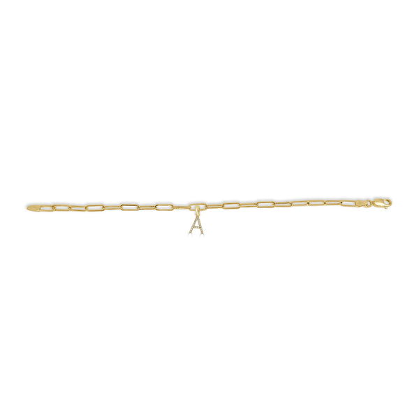 Diamond Initial Paperclip Bracelet