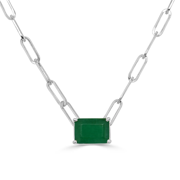 Emerald Gemstone East/West Paperclip Necklace