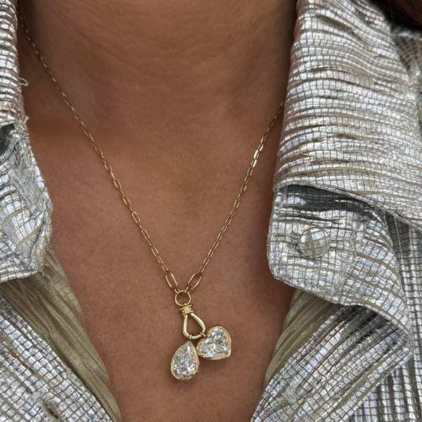 Lab-Grown Bezel Pear & Heart Duo Charm Paperclip Necklace