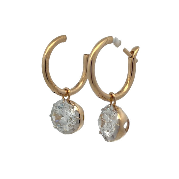 Lab-Grown Two Tone Georgian Set Oval Dangle Huggies