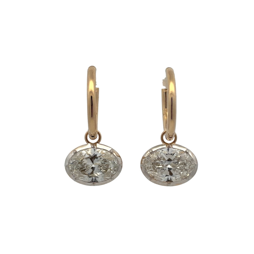 Lab-Grown Two Tone Georgian Set Oval Dangle Huggies
