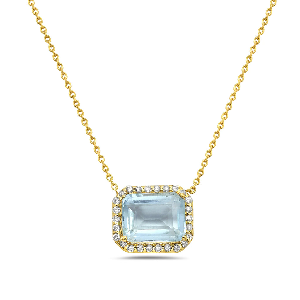 Aquamarine & Diamond Halo Necklace