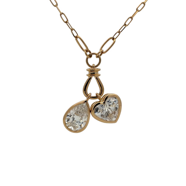 Lab-Grown Bezel Pear & Heart Duo Charm Paperclip Necklace