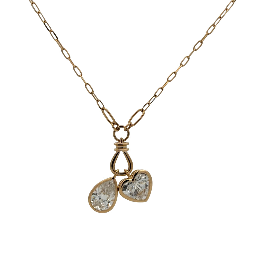 Lab-Grown Bezel Pear & Heart Duo Charm Paperclip Necklace