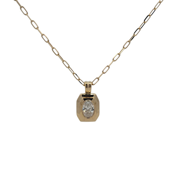 Bezel Oval Diamond Geometric Framed Paperclip Necklace