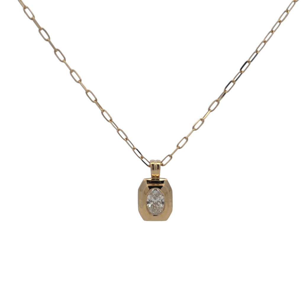Bezel Oval Diamond Geometric Framed Paperclip Necklace