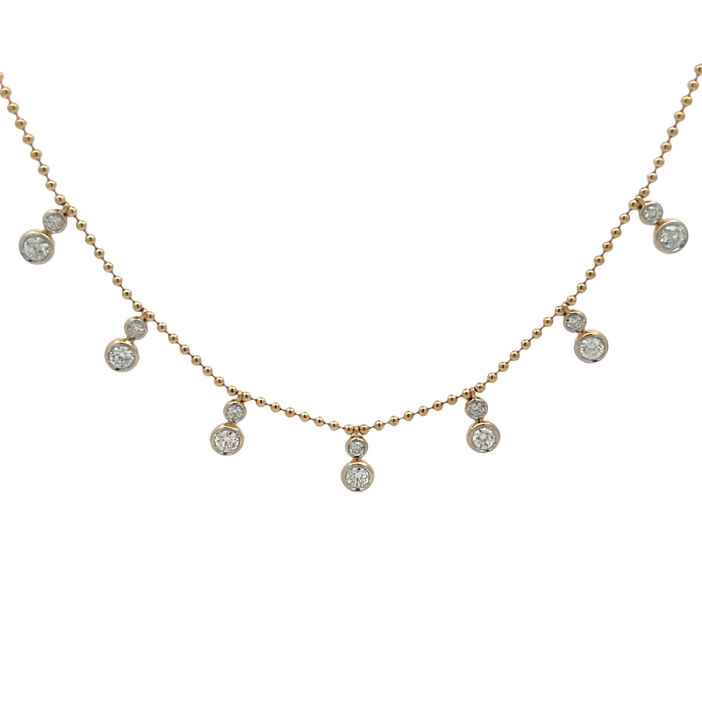 Bezel Round Diamond Dangle Bead Chain Necklace