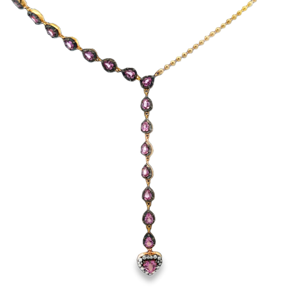 Black Rhodium Pink Sapphire Heart Lariat Necklace