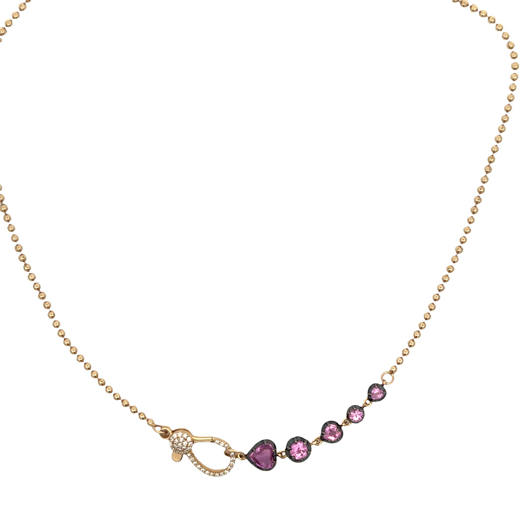Black Rhodium Pink Sapphire & Diamond Carabiner Necklace