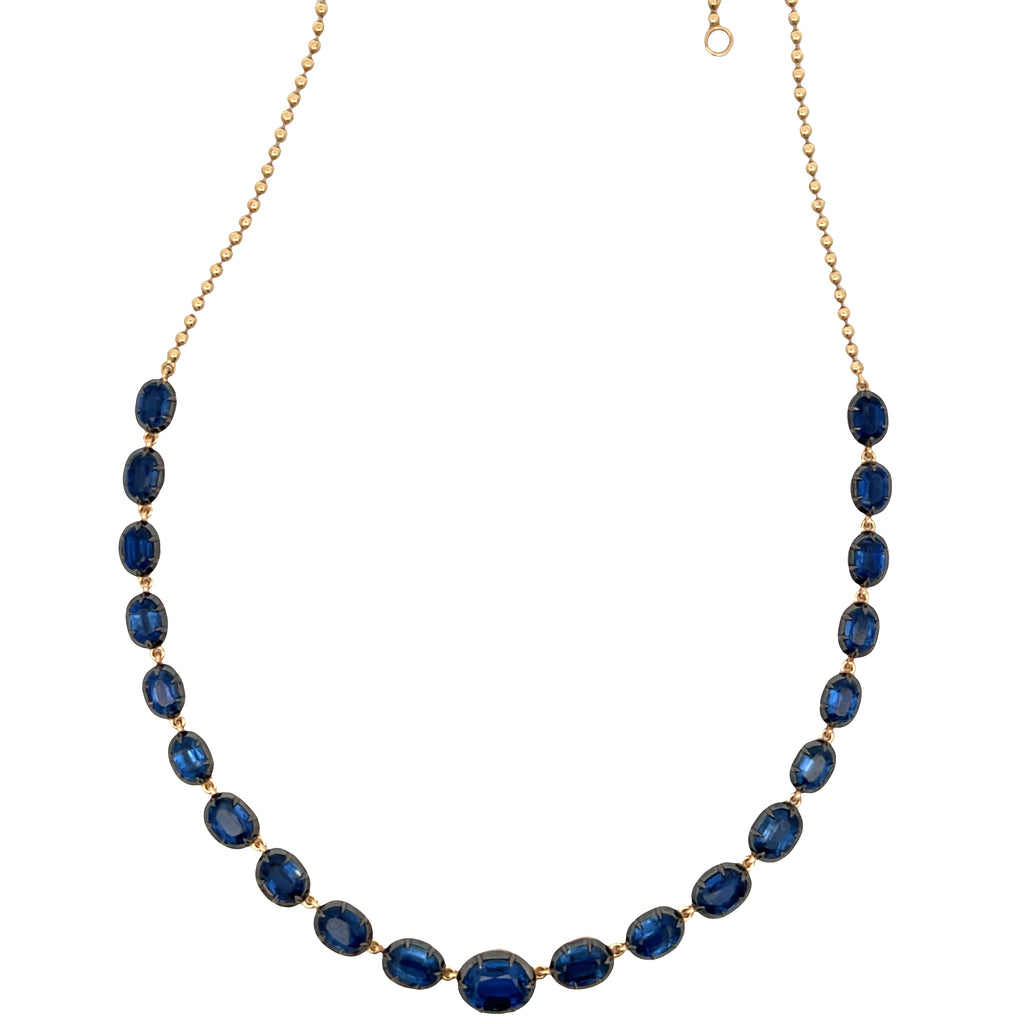 Georgian Set Black Rhodium Oval Kyanite Bead Chain Necklace
