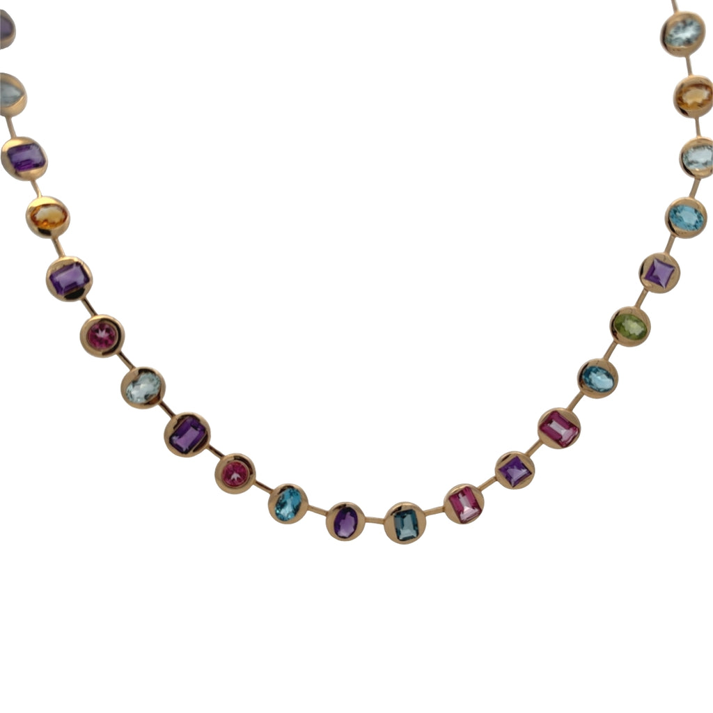 Multi-Shape Rainbow Gemstone Bezel Necklace