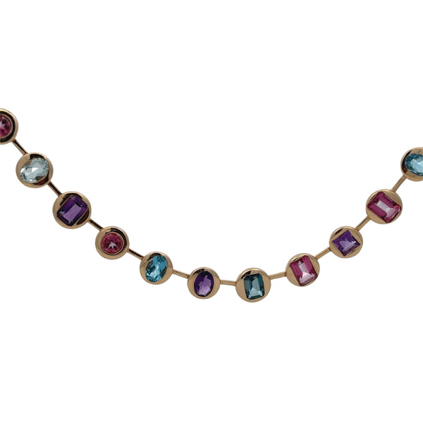 Multi-Shape Rainbow Gemstone Bezel Necklace