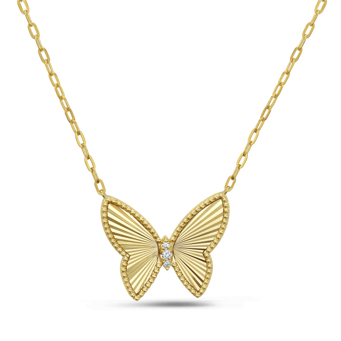 Diamond Fluted Butterfly Paperclip Necklace