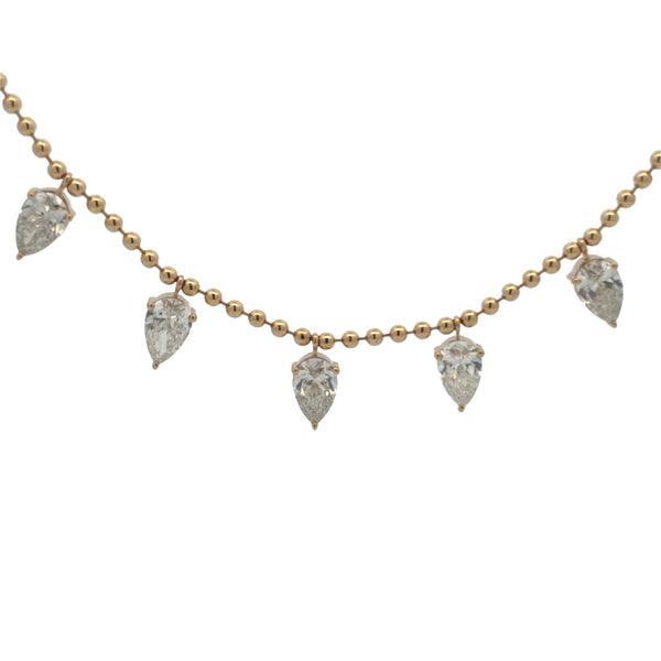 Lab-Grown Pear Dangle Bead Chain Necklace
