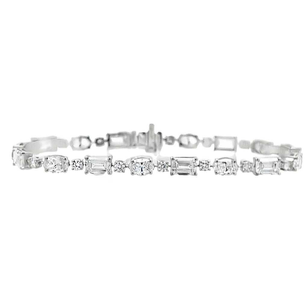 Lab-Grown Alternating Emerald, Oval, & Round Tennis Bracelet
