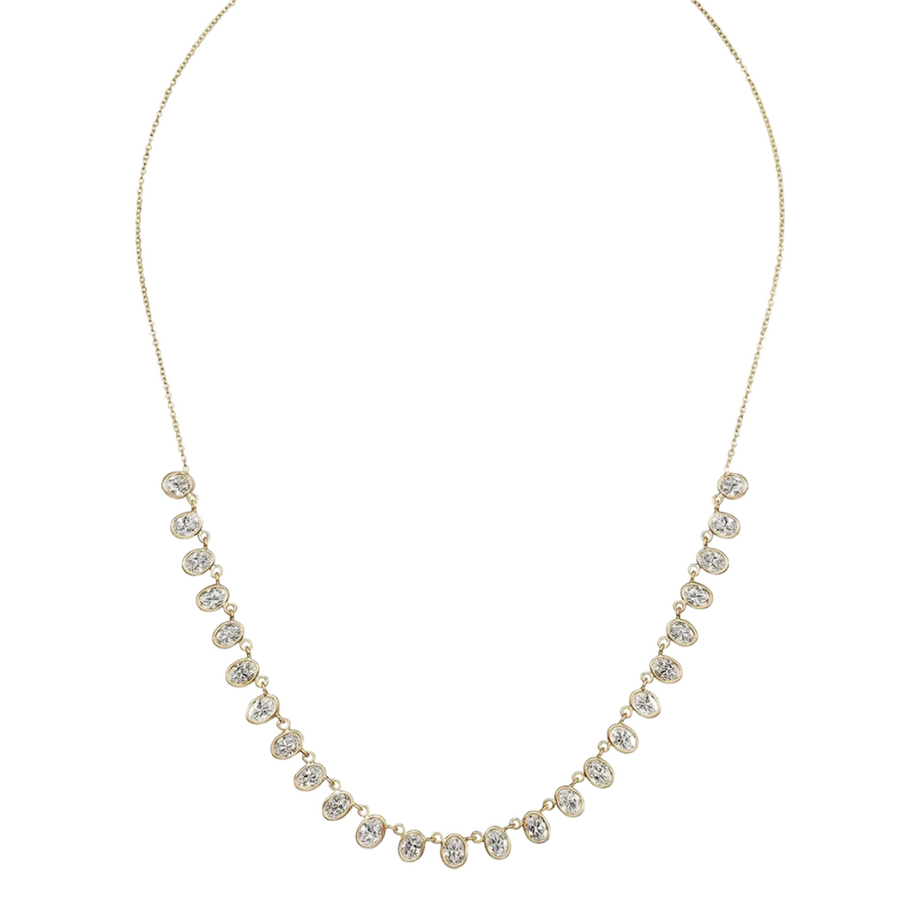 Lab-Grown Oval Bezel Dancing Necklace