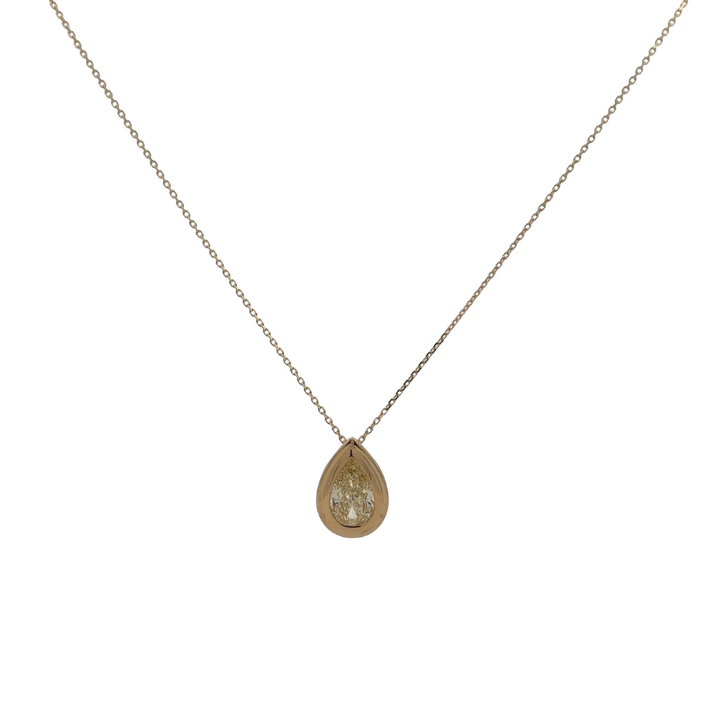 Lab-Grown Bezel Pear Yellow Diamond Pendant Necklace