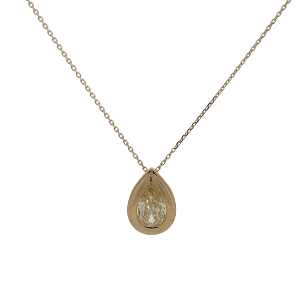 Lab-Grown Bezel Pear Yellow Diamond Pendant Necklace