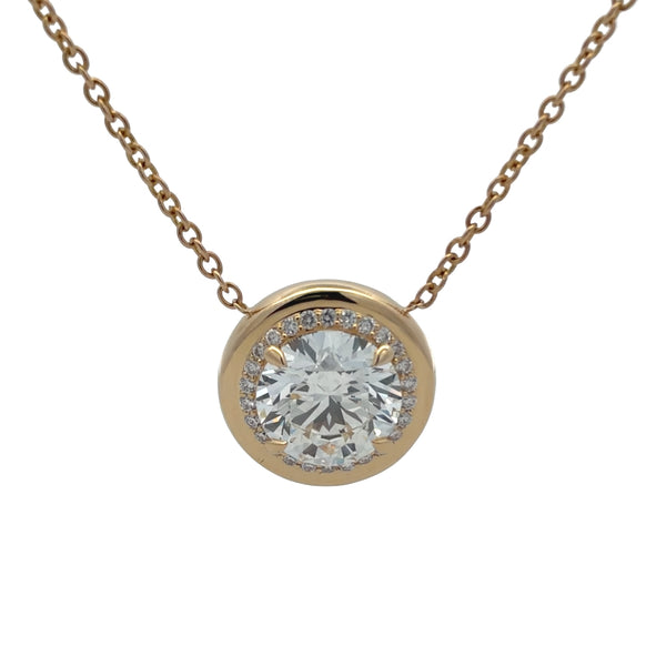 Lab-Grown Round Diamond Halo Bezel Pendant Necklace