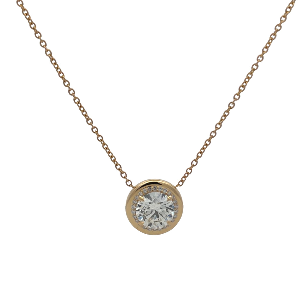 Lab-Grown Round Diamond Halo Bezel Pendant Necklace
