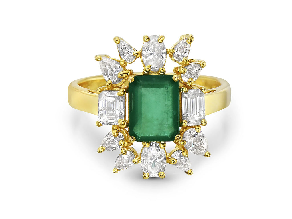 Emerald & Multi-Shape Diamond Cocktail Ring